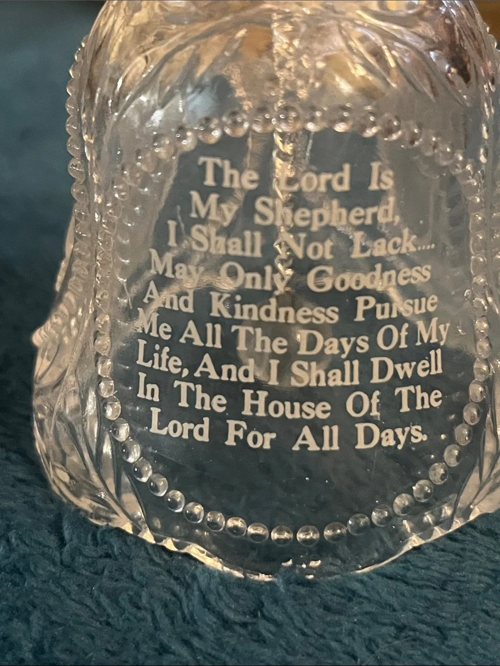 Vintage Emson Lead Crystal Lord is my Shepherd Psalms Pair of Bells 003
